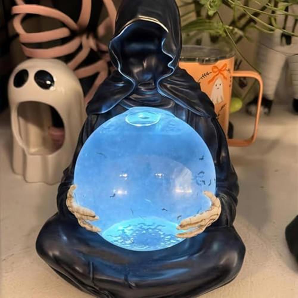 Tischdekoration 15x9x9cm Kunststoff Gothic-Ästhetik Für-Reaper-Statue Mit Schwebender Leuchtender Für-Kristallkugel-Dekor Halloween