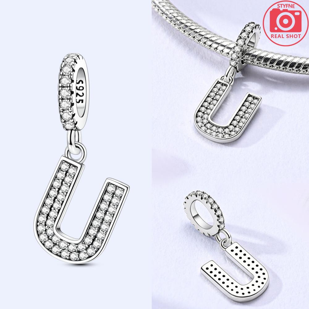 Classical 26 English Letters Original Charms White Zircon Beads Fit Copper Bracelet Accessories Women Diy Fine Gift Jewelry