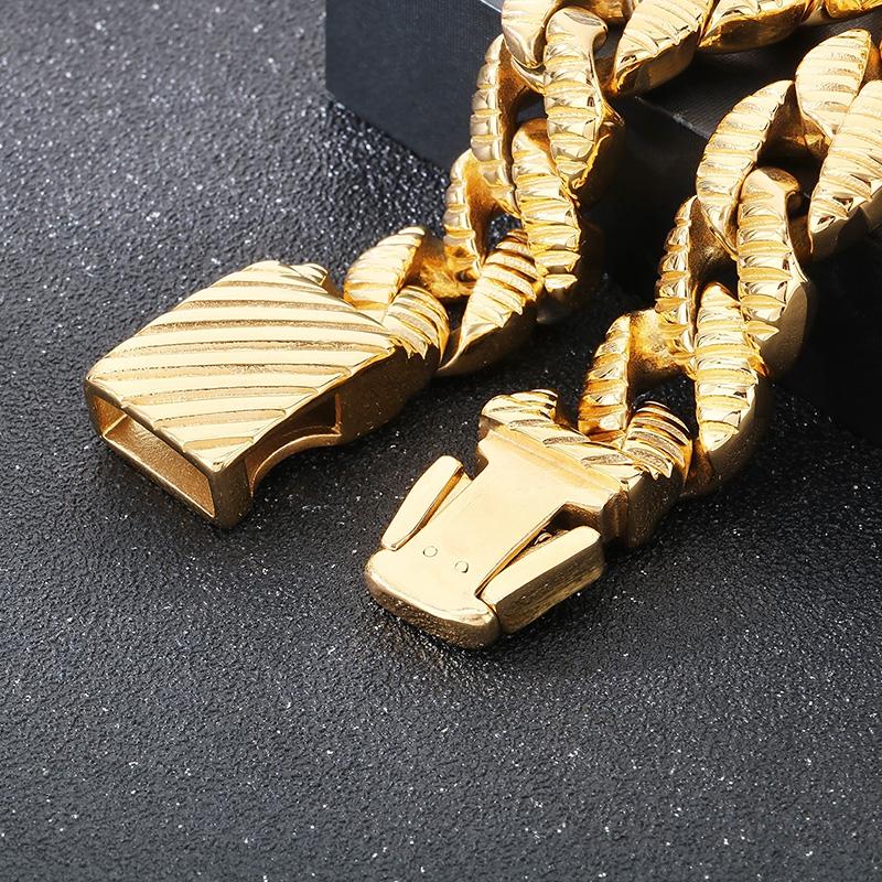 Kalen 20/33mm Stainless Steel Chunky Bracelet for Men Vintage Striped Cuban Chain Cuff Bracelets Personalized Cool Party Jewelry