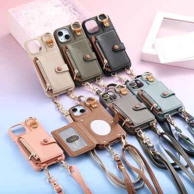 The New Model Is Suitable for Apple 16 Pro Mobile Phone Case Crossbody Type with Mirror Card Holder IPhone15 Protective Case.