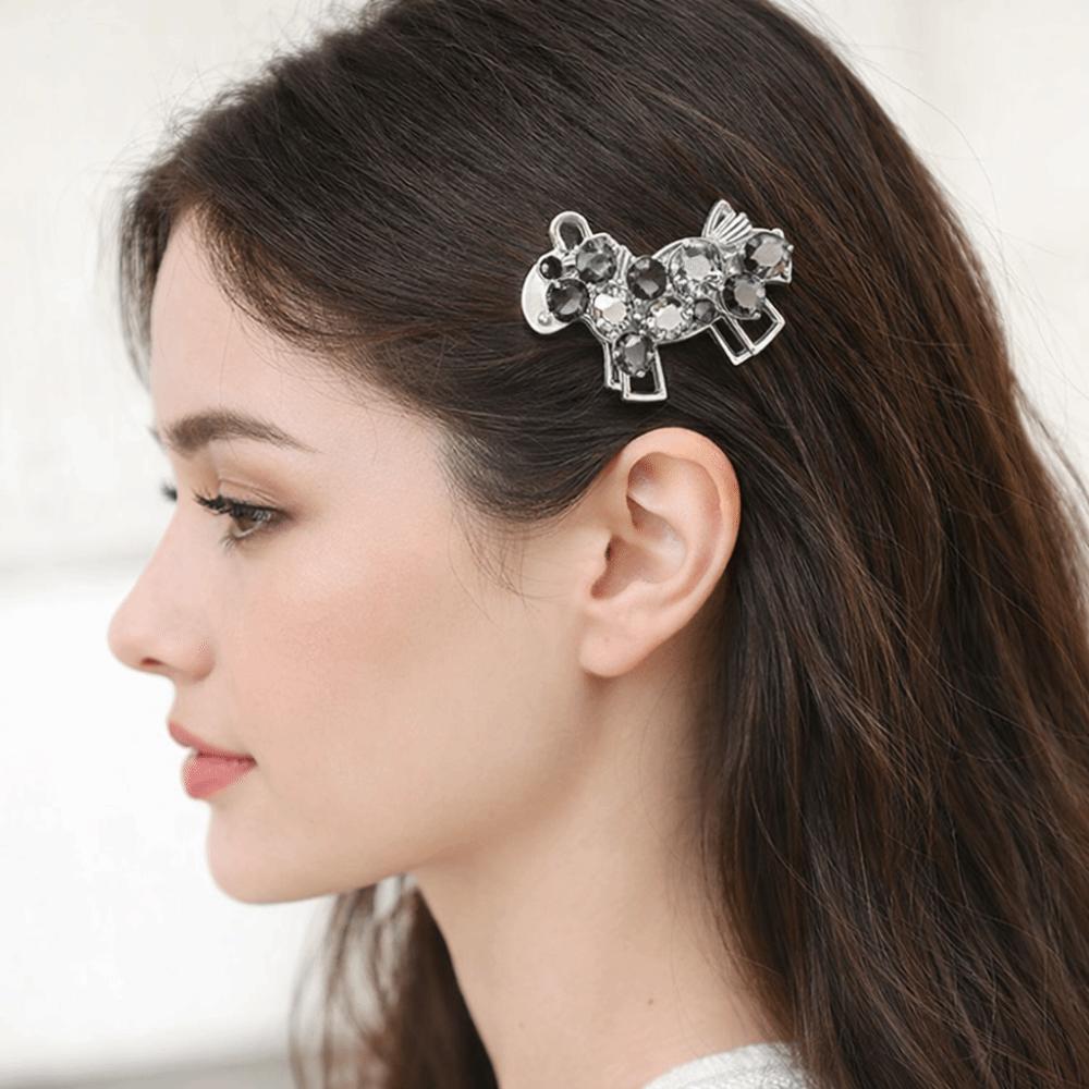Zinc Zinc Zinc Alloy Horse Hairpin Colored Rhinestone Edge Clip Cartoon Hair Clip  Girls Hair Accessories