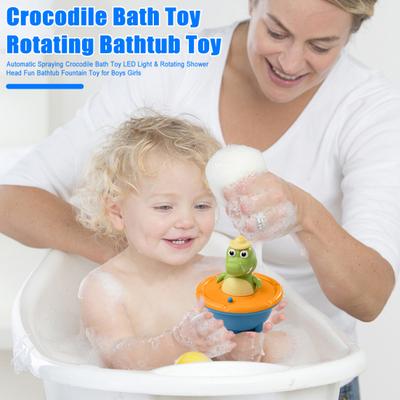 Automatic Spraying Crocodile Bath Toy LED Light & Rotating Shower Head Fun Bathtub Fountain Toy for Boys Girls