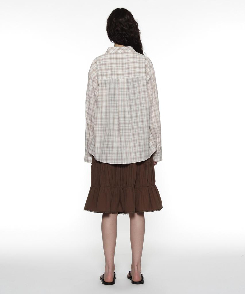 Partimento Woman Pwc Lace Trim Tiered Midi Skirt_Brown