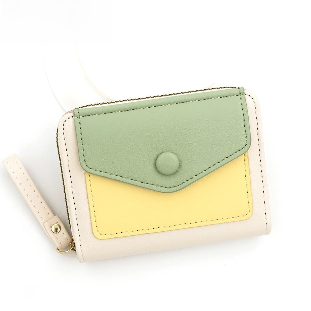 Women Short Wallet Pu Colorblock Accordion Card Holder For Daily Use