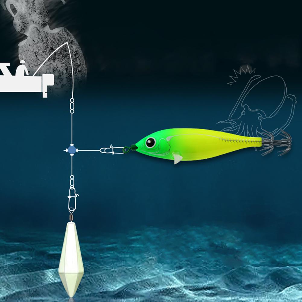 83mm Luminous Squid Lure Night Fishing Lamp Hook Double Hook Squid Hook Fish Shaped Realistic for Saltwater Freshwater