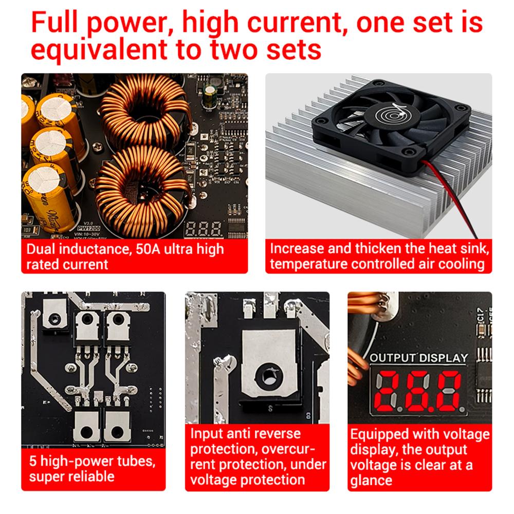 1200W 50A High Current Boost Power Supply Module Dual Inductors Full Power Low Ripple Power Supply For Audio Amplifier