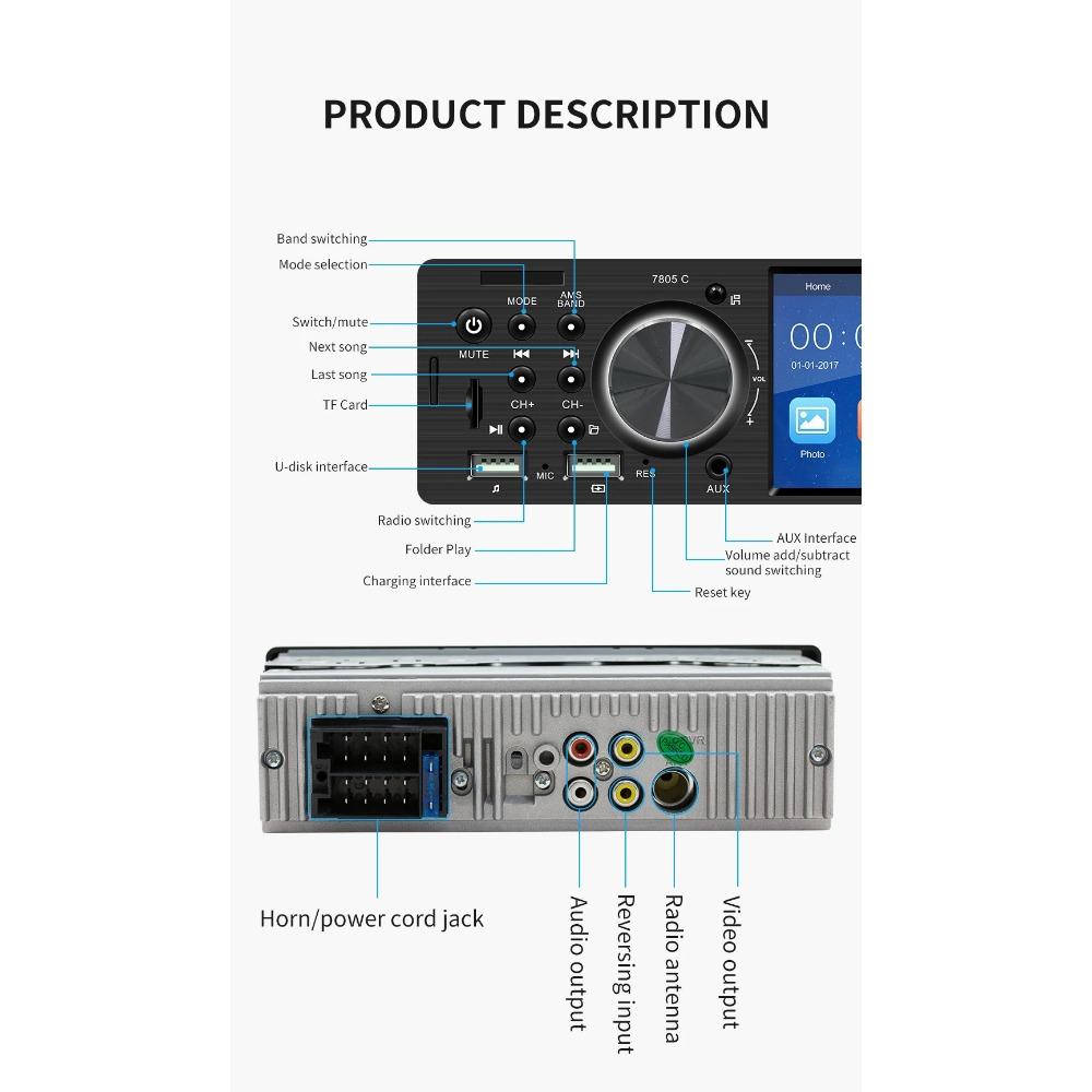 1 Din Car Radio 4.1 Inch 2 USB Touch Screen Autoradio Universal Multimedia  MP5 Player Bluetooth  Rear View Camera FM Car Stereo