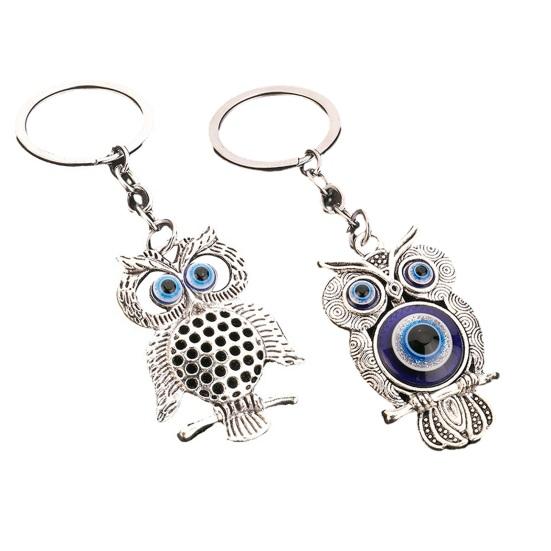 2Pcs Evil Eye Owl Keychains Metal Owl Bag Charm Backpack Charm Retro Evil Eye Keychain for Women Purse Handbag