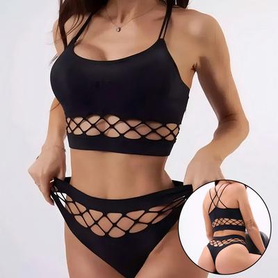 Perizomi Sexy da Donna 2 Pz/set Traspirante Set Reggiseno Sportivo Top Corto Senza Cuciture Anti Sudore Lingerie Yoga Intimo da Palestra Corsa