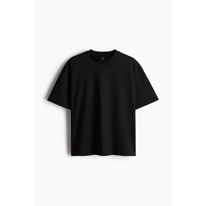 

HM Men s and Women s T-shirt 2025 Autumn American Style Loose Casual Heavy Weight Cotton round Neck Short Sleeve Tops 1035207 Black 165/84