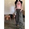 New Women's Cargo Pants, High Waist Wide Leg Straight Casual Trousers with Quick-Dry Fabric, Lightweight Summer American Retro Joggers