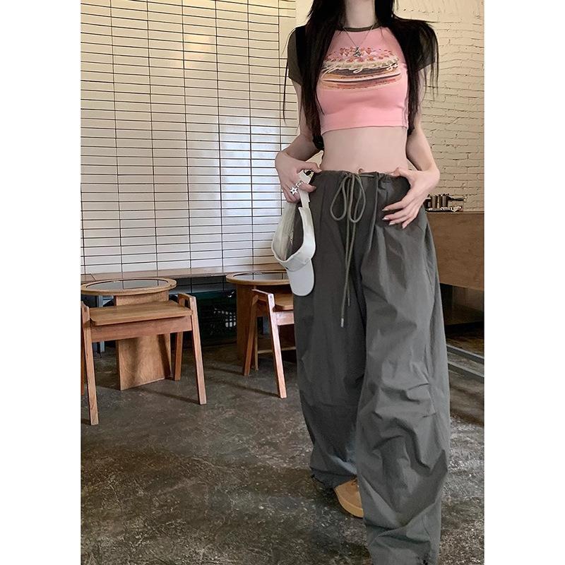 New Women's Cargo Pants, High Waist Wide Leg Straight Casual Trousers with Quick-Dry Fabric, Lightweight Summer American Retro Joggers