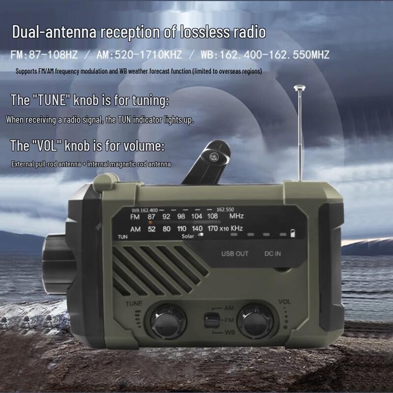 Emergency Hand-Crank Solar Flashlight Radio Power Bank