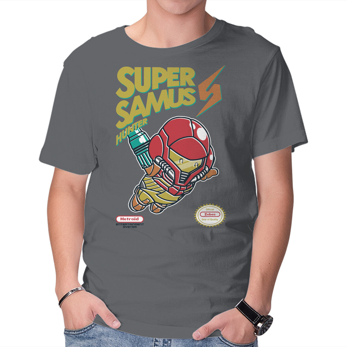 Unisex Crew Neck T-Shirt Super Samus Hunter Graphic Short Sleeve Casual Tee M