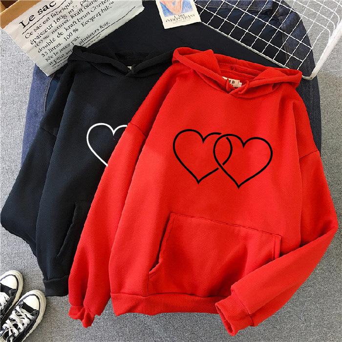 Korean Style Plush Couple Hooded Hoodies Women Casual Loose Long Sleeve Coat Hoodie for Autumn Winter