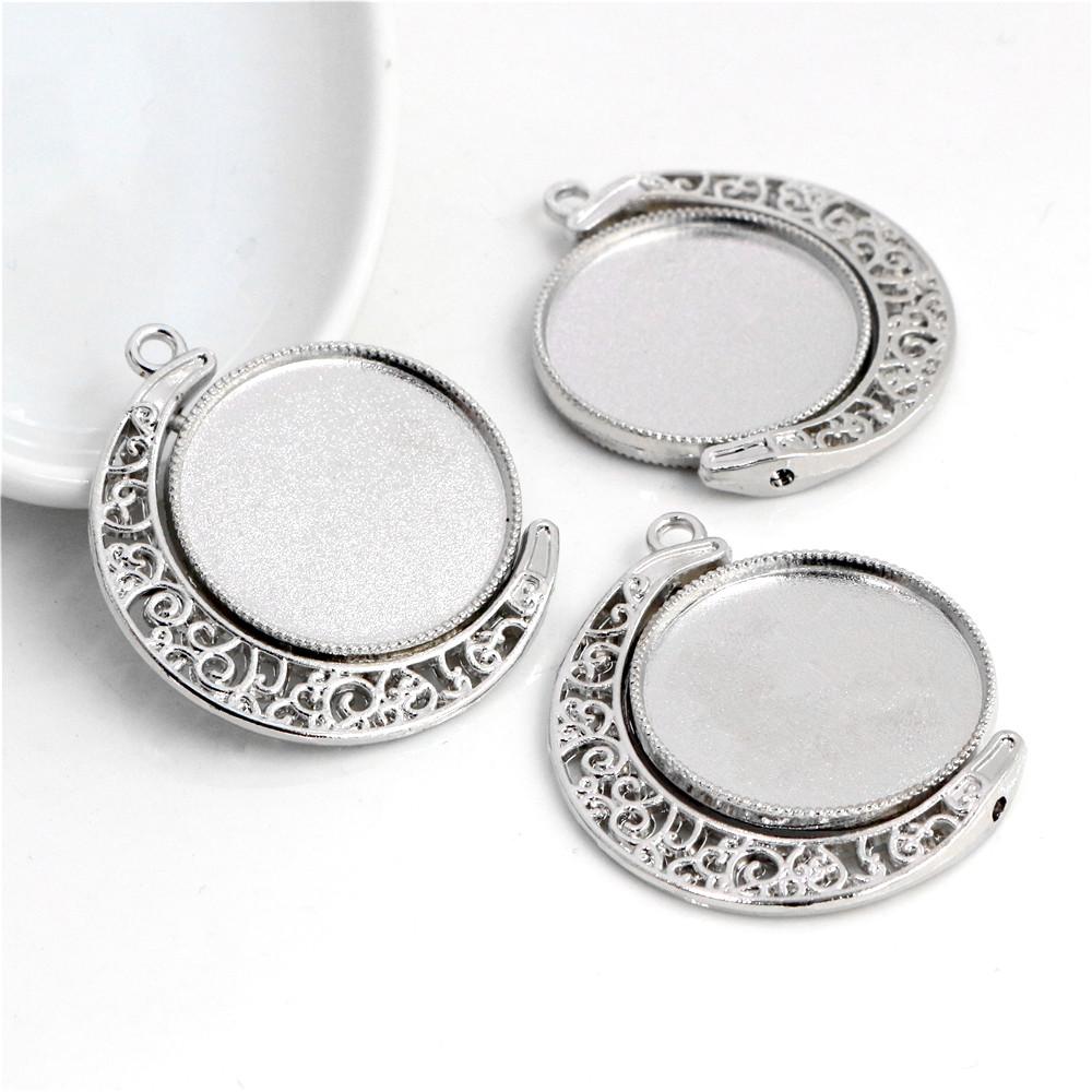 

5pcs 18mm 25mm Inner Size Moon Rotation Double Side 7 Colors Plated Cameo Cabochon Base Setting Charms New Fashion Pendant Inner Size 18mm