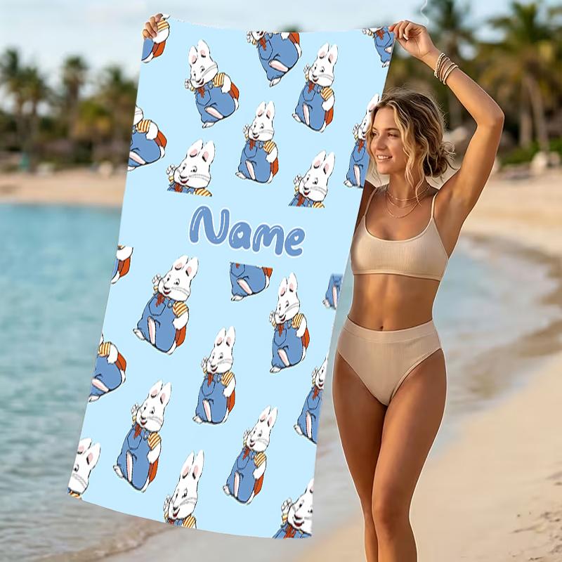 Customizable personalized beach towels Max and Ruby themed designs.Suitable for the beach, yoga, sports;ideal as beach accessories