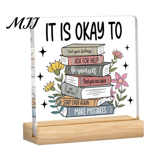 Desktop Spiritual Support Motivational Mental Health Decoration, Acrylic Sign with Wooden Stand, Quote Office Desk Decor, Inspirational Table Ornament