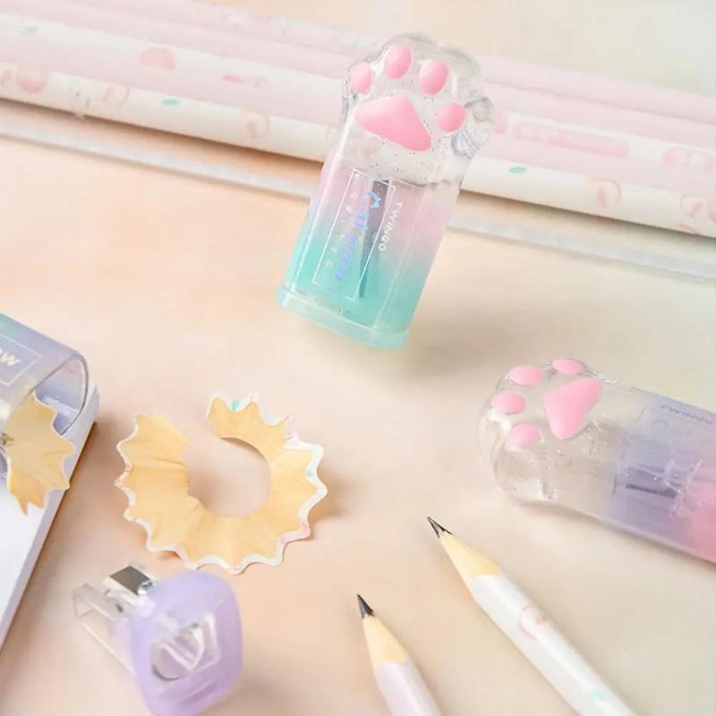 1pcs Cute Creative Cat Pencil Sharpener Stationery Gradient Color Cat Claw Pencil Sharpener School Supplies Kawaii Stationery