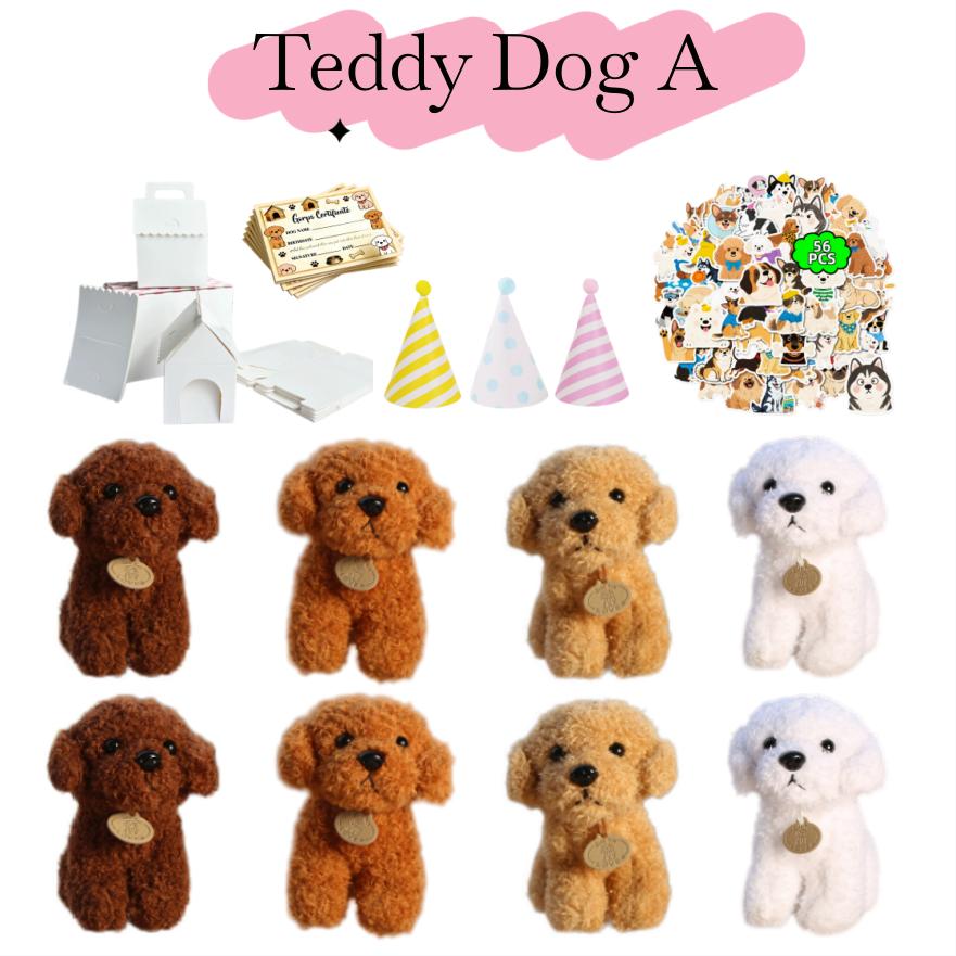 8-24Set Teddy Dogs DIY Adopt A Puppy Party Favors Mini Plush Puppy Stuffed Dogs with House and Stickers for Birthday Party Gifts