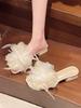 French style with skirt slippers women's summer wear 2025 new mesh fairy style flower thick heel cool slippers