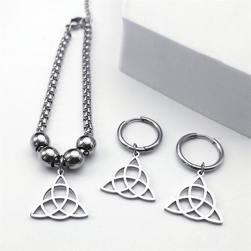 

Трикетра Святая Троица Христианское Ожерелье Женское Мужское Нержавеющая Сталь Кольцо Браслет Серьги-Кольца Набор с Цирконами conjuntos de joyas