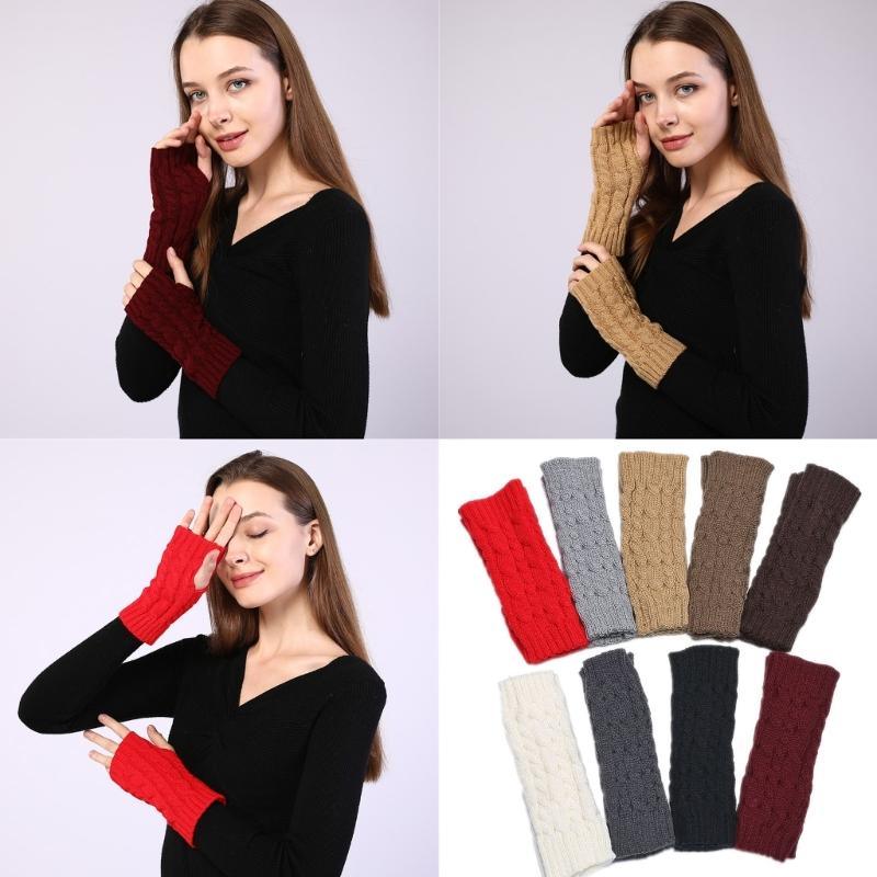 Comfortable Winter Arm Sleeves Fingerless Gloves Soft Acrylic Fibre Cable Knit Gloves For Outdoor Daily Use And Sport