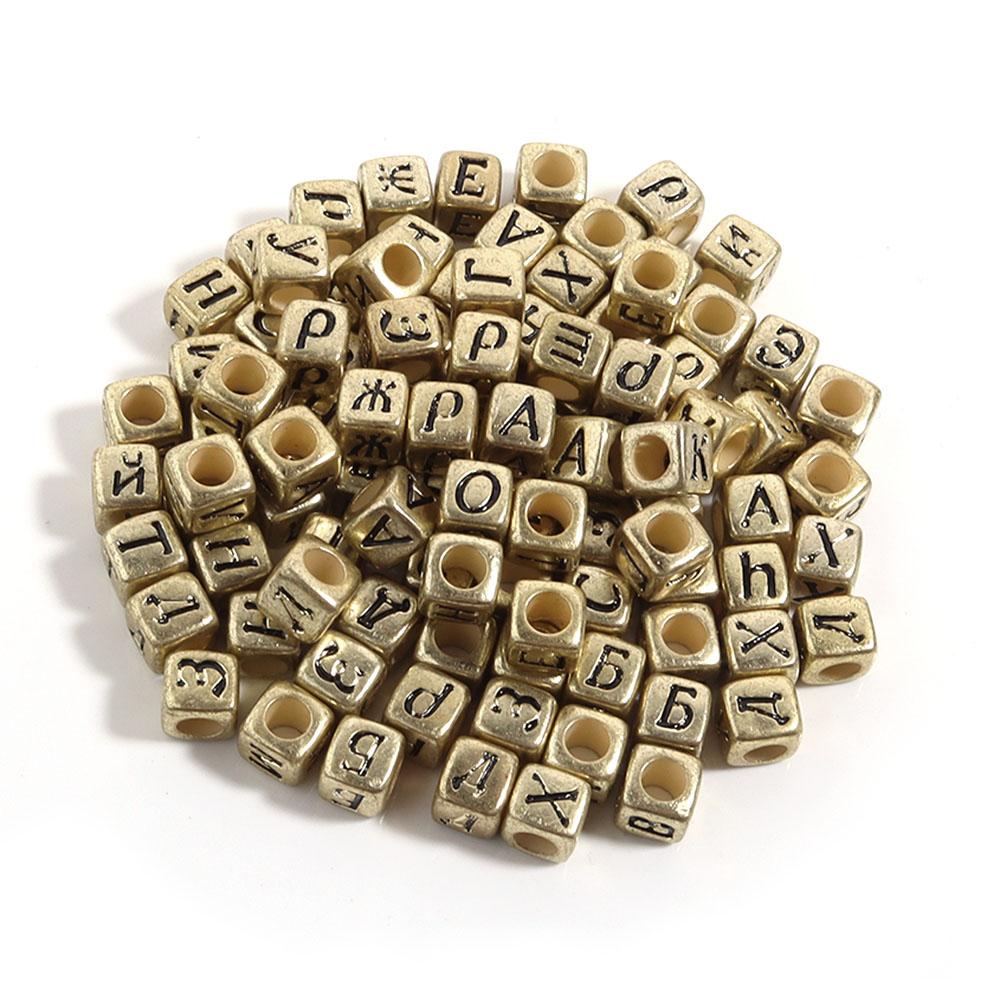 100pcs 6mm Acrylic Russian Letter Beads Square Alphabet Loose Spacer Beads For Jewelry Making DIY Necklace Bracelets Accessories