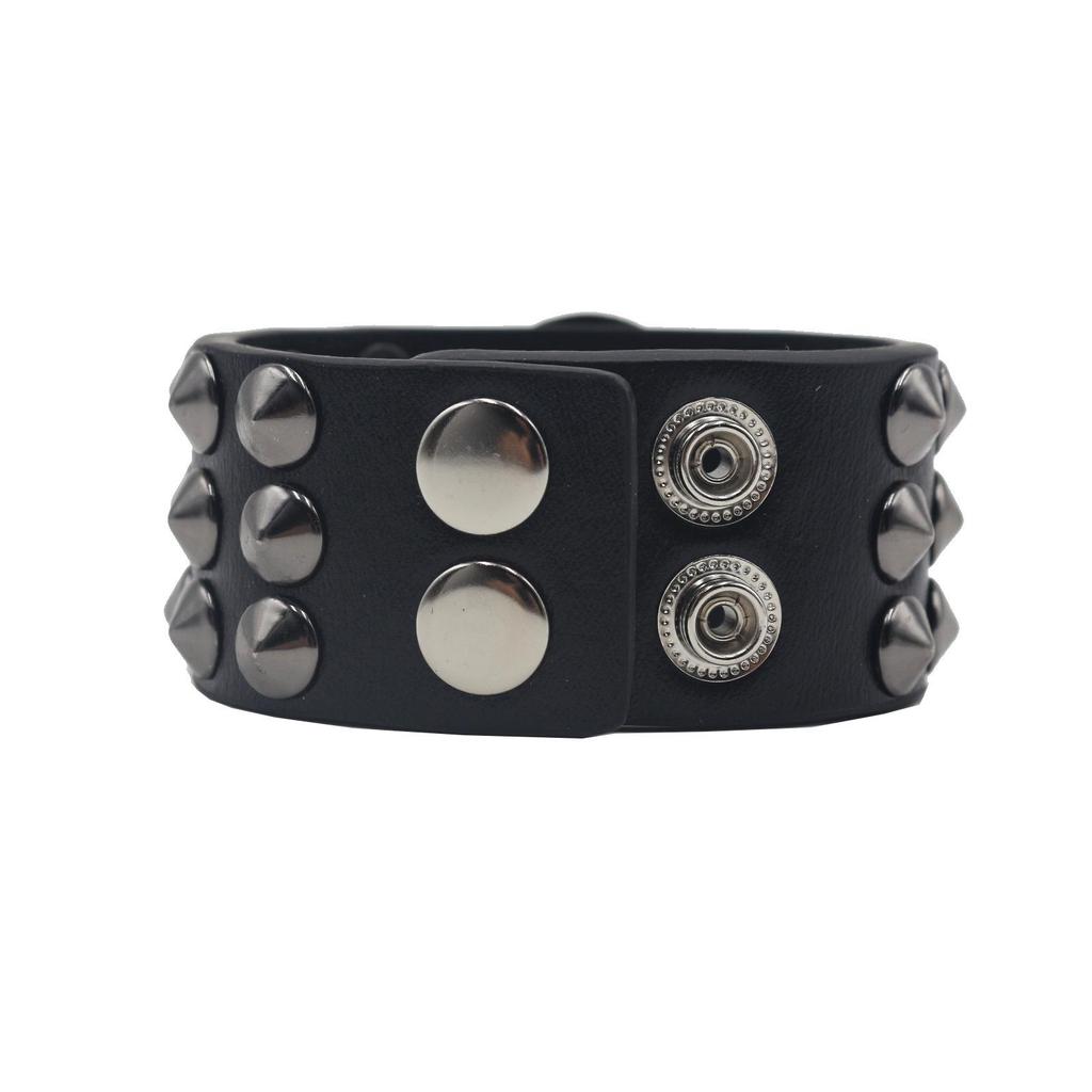 Skull Rivet Punk Leather Bracelet - Edgy Street Dance Rap Wristband Accessory