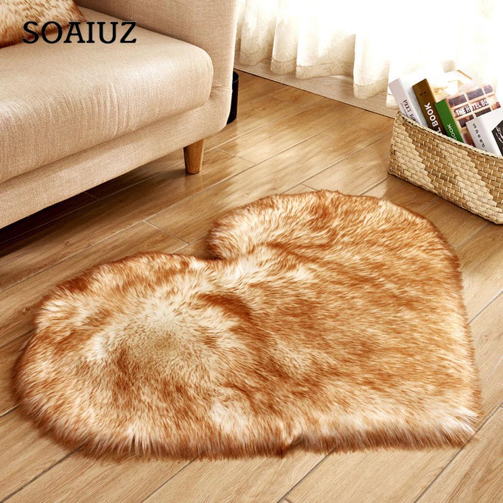 Leonard-Home Wool Imitation Sheepskin Rugs Faux Fur Non Slip Bedroom Shaggy Carpet Mats Winter