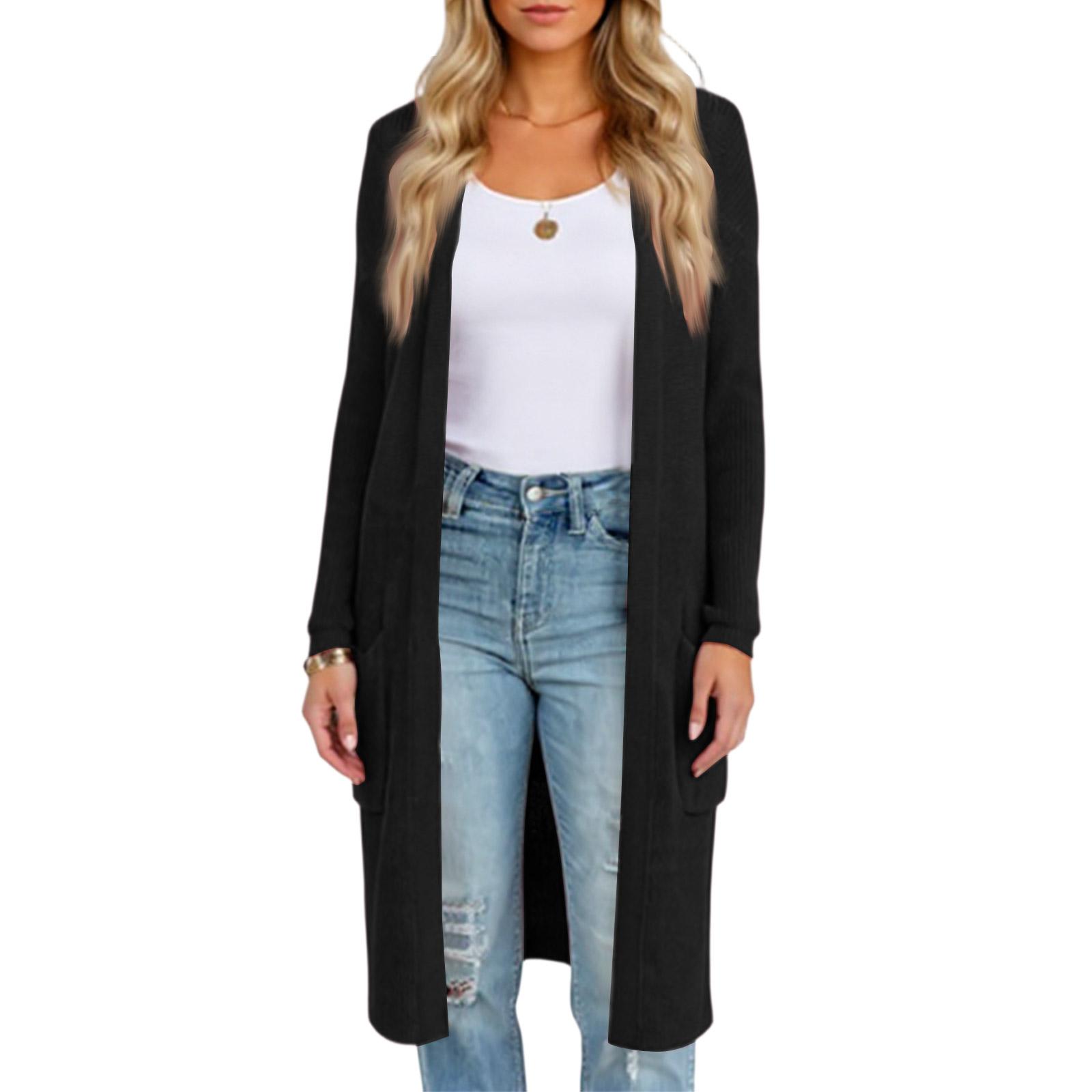 Fashionable Women s Long Knitted Sweater Cross-border  Winter Knitted Jacket L чёрный