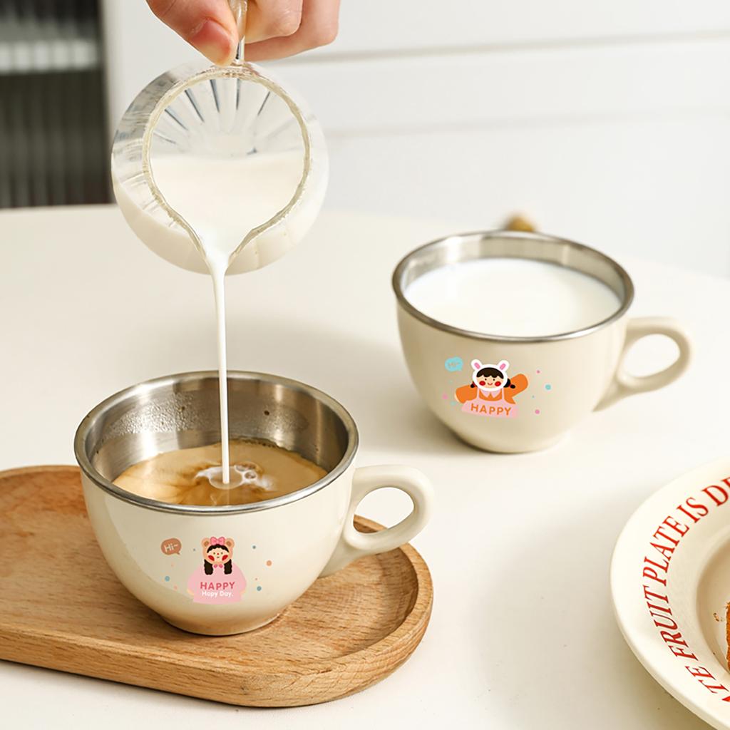 170ML Removable Double-layer Children Mug 304 Stainless Steel Drinking Cup With Handle Heat-resistant Mini Cute Milk Coffee Cup