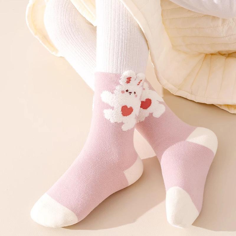 5Pairs Fashion Stripe Number Socks Children Boys Sport Sock Pink Rabbit Baby Girl Middle Tube Sock Ruffle Brim Kids Cotton Socks