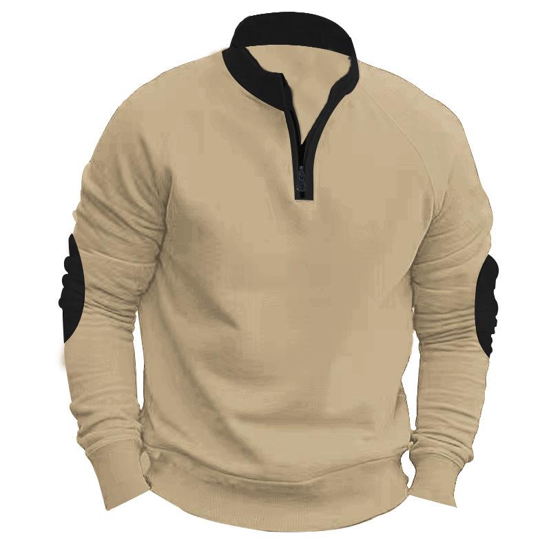

New Clash of Colours Autumn and Winter Loose Casual Padded Heavyweight Stand-up Collar Pullover Half-zip Long-sleeved Sweater Man S хаки