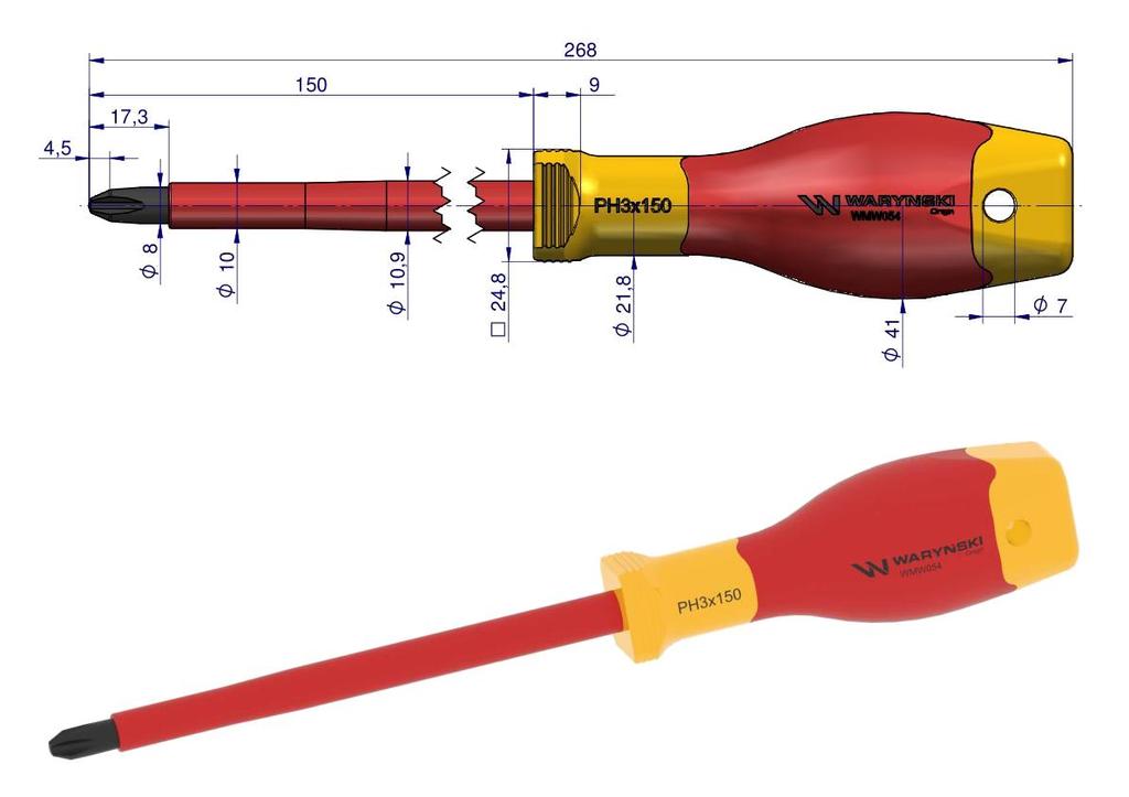 Wkrętak Ph3 150 Mm Izolowany Vde Stal S2, Waryński