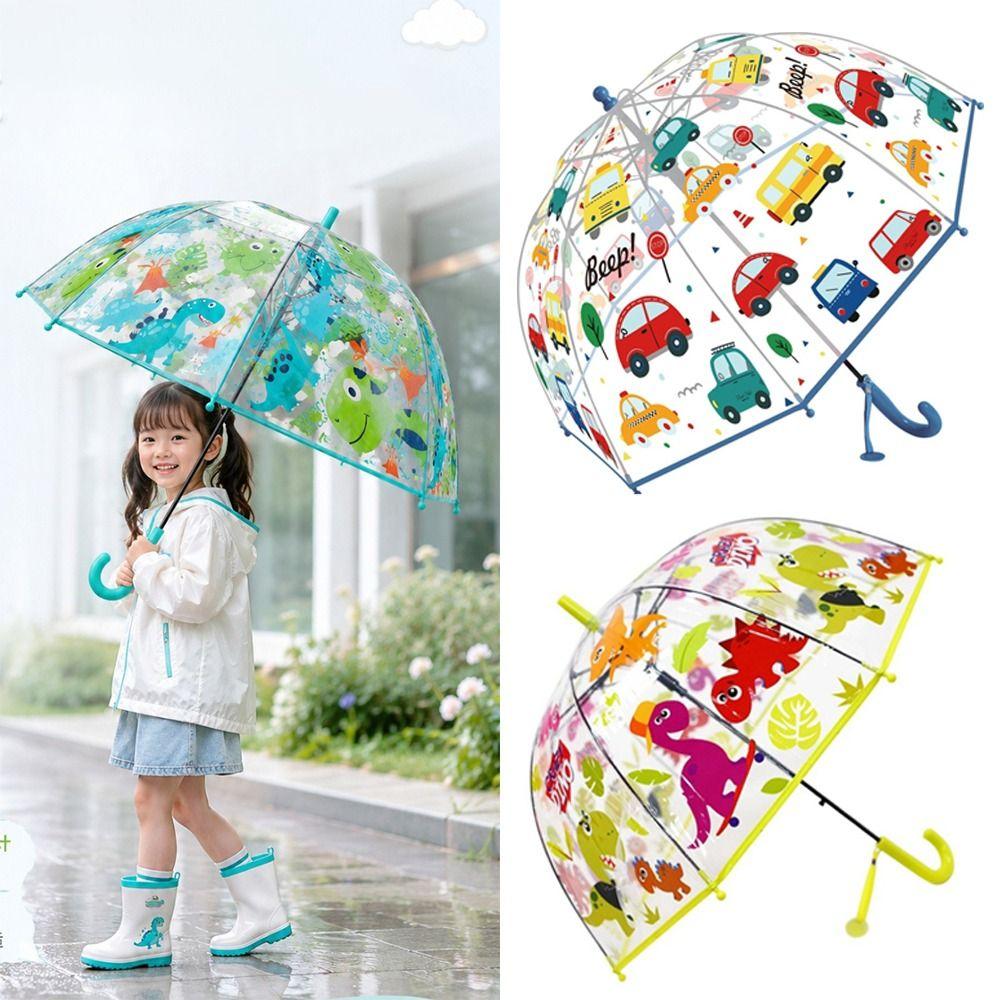 Transparent Long Handle Umbrella Easy Grip Hook Kids Umbrella Lightweight Dome Umbrella  Children