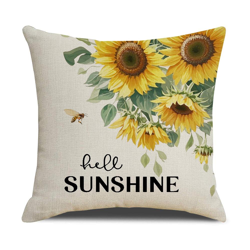 Summer Sunflower Letter Linen Pillowcase Outdoor Party Sofa Cushion Bedroom Pillow