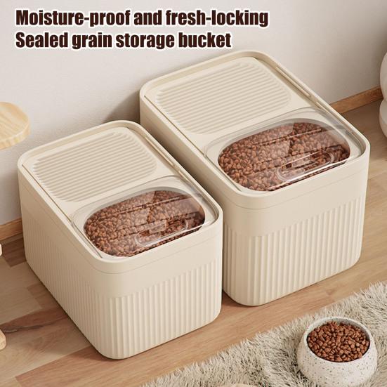 Grain Storage Barrel with Built-in Measuring Cup Clear Cover Large Capacity Wide Mouth Airtight Pet Food Container