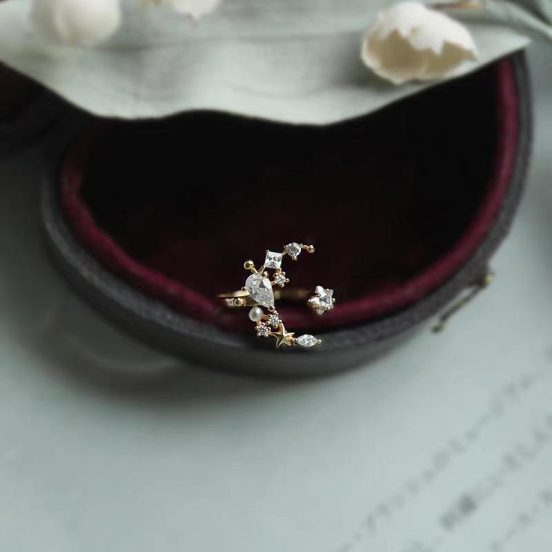 Trendy Zirconia Crescent Moon Star Ring for Women - Elegant Design, Open Index Finger Style