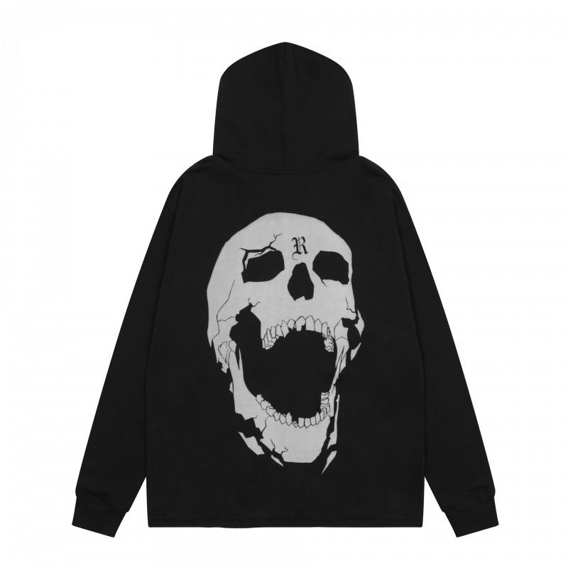Mens Oversized Hoodie With Embroidered Skull Spine Design Streetwear Casual Pullover Cotton Blend Loose Fit