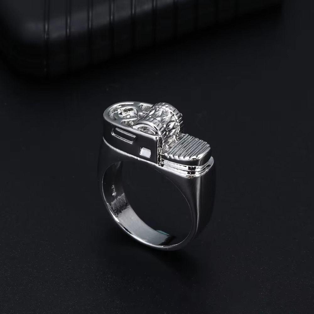 Alloy Material Lighter Ring Copper Ring Creative Design Geometric Design Ring Trendy Style Fashionable Jewelry Cool Ring