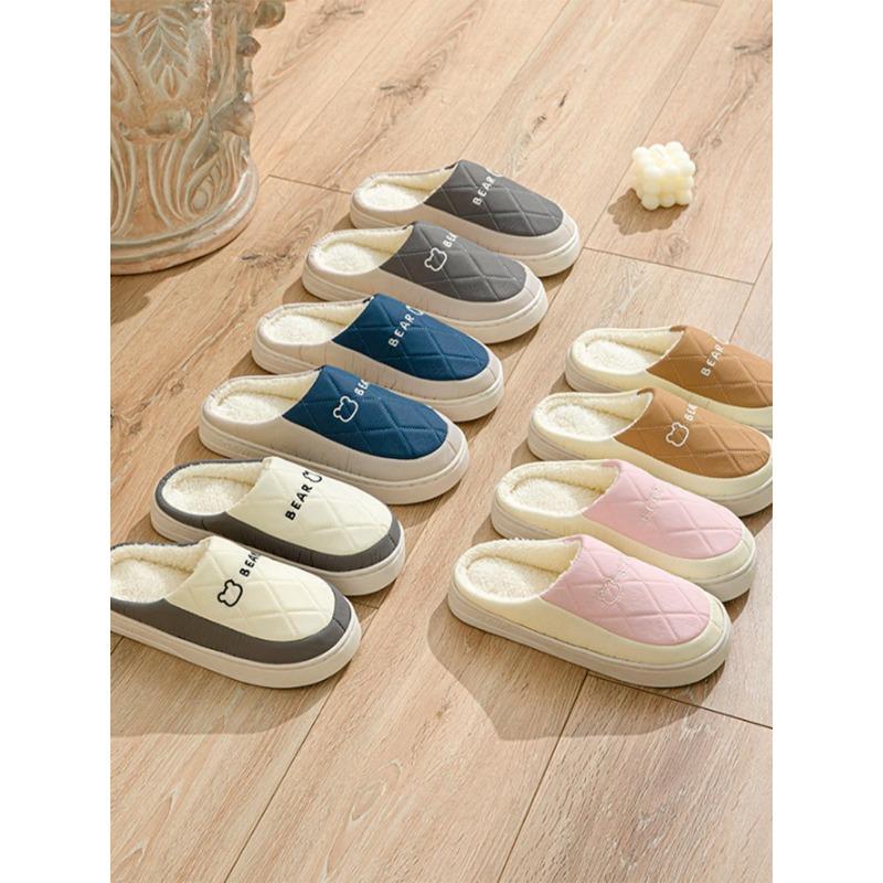 Waterproof Non-Slip Cotton Winter Slippers for Couples - Warm Indoor Footwear for Women