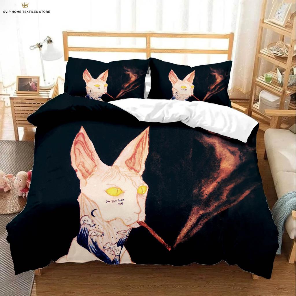 Cute Cat 3d Printed Quilt Cover Bedding Set Textile Products Duvet Cover Pillowcase Three-Piece Set Children's Gift