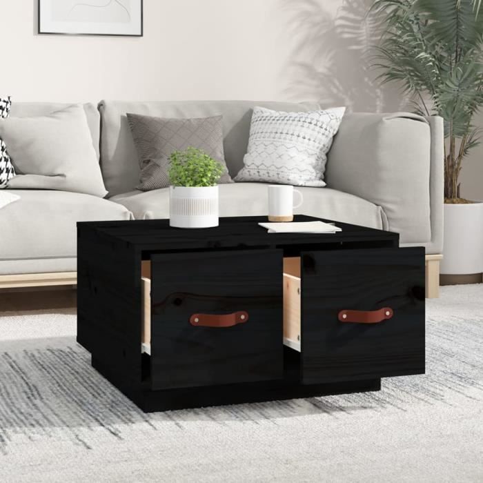 820970 vidaXL Table basse Noir 60x53x35 cm Bois massif de pin
