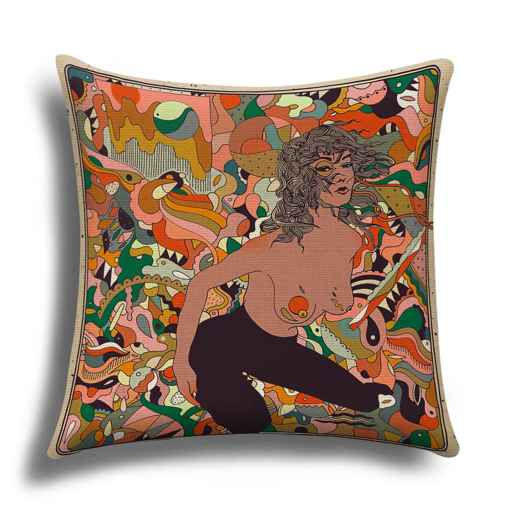 Classic Retro Girl Skull Illustration Cushion Cover Pillow Cover Sofa Cushion Cover Living Room Bedroom Soft Home Decoration