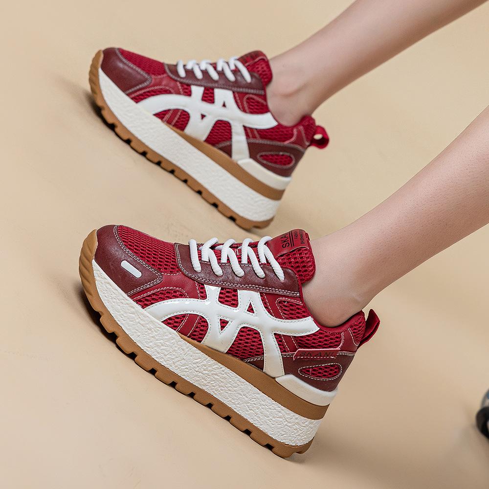 2026 autumn new inner heightening platform casual dad shoes lace-up wedge small single shoes heightening student shoes women's shoes
