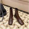 2024 New Square Toe Ankle Women Boot High Quality Soft Leather Short Boot Zipper Low Heel  Shoes