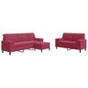 3 Piece Sofa Set with Cushions and Neck Rolls Burgundy Velvet