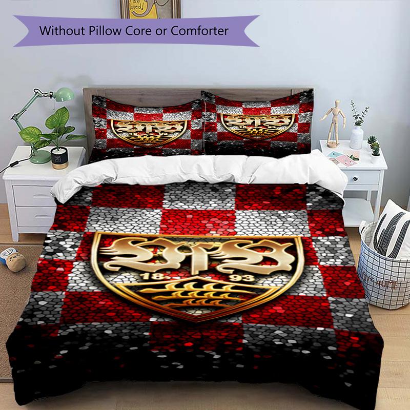 Vfb Fc Crest Printed Pattern Duvet Cover Set – includes 1 duvet cover and 2 matching pillowcases Bedroom decor Christmas gifts