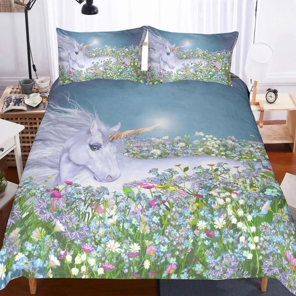 Bedding Set Single Double Twin Queen King Size Bedsheets 3D Printed Flying Cartoon Unicorn Duvet Covers With Pillow Cover Strips